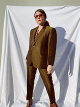 bronze shiny suit with blazer and pants men's vintage 1970's