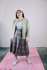 grey and pink plaid wool pendleton skirt vintage