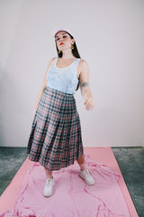 grey and pink plaid wool pendleton skirt vintage