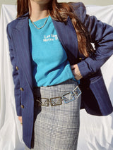 grey plaid mini skirt with navy stripes wool vintage 1970's