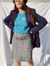 grey plaid mini skirt with navy stripes wool vintage 1970's