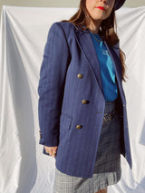 long sleeve navy blue pin stripe double breasted blazer vintage 1970's