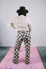 long sleeve tan plaid button up cardigan sweater vintage 1960's