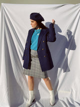 long sleeve navy blue pin stripe double breasted blazer vintage 1970's