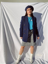 long sleeve navy blue pin stripe double breasted blazer vintage 1970's