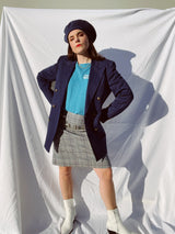 long sleeve navy blue pin stripe double breasted blazer vintage 1970's