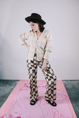 long sleeve tan plaid button up cardigan sweater vintage 1960's