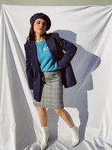 grey plaid mini skirt with navy stripes wool vintage 1970's