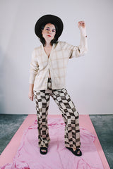 Beige Plaid Cardigan