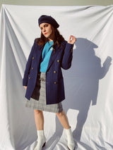 long sleeve navy blue pin stripe double breasted blazer vintage 1970's