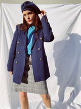 long sleeve navy blue pin stripe double breasted blazer vintage 1970's