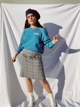 grey plaid mini skirt with navy stripes wool vintage 1970's