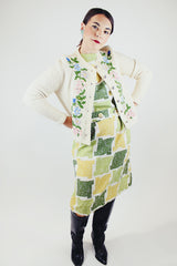 long sleeve cream colored wool cardigan with embroidered flowers and silver buttons vintage 1960's