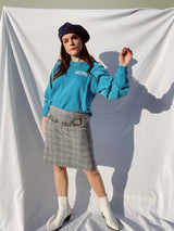 grey plaid mini skirt with navy stripes wool vintage 1970's