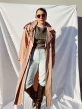 long sleeve blush pink long length women's vintage 1980's trench coat