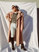 long sleeve blush pink long length women's vintage 1980's trench coat