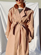 long sleeve blush pink long length women's vintage 1980's trench coat