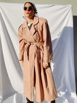 long sleeve blush pink long length women's vintage 1980's trench coat