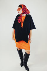 textured boucle black shawl with one closure longer in the front vintage 1940's