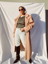 long sleeve blush pink long length women's vintage 1980's trench coat