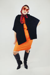 textured boucle black shawl with one closure longer in the front vintage 1940's