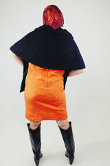 textured boucle black shawl with one closure longer in the front vintage 1940's