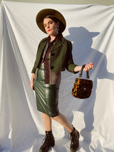 forest green high waisted leather pencil skirt vintage 1980's