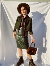 3/4 arm length cropped two button closure green jacket vintage 1950's