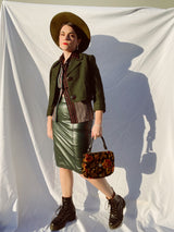 3/4 arm length cropped two button closure green jacket vintage 1950's