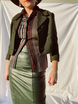 forest green high waisted leather pencil skirt vintage 1980's