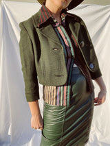 3/4 arm length cropped two button closure green jacket vintage 1950's