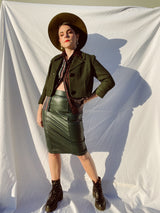 3/4 arm length cropped two button closure green jacket vintage 1950's