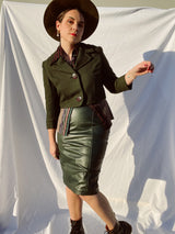 3/4 arm length cropped two button closure green jacket vintage 1950's