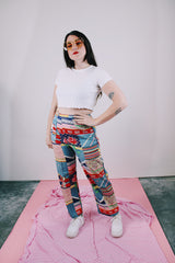 high waist ankle length patchwork pants vintage 1960's women's