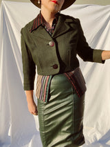 forest green high waisted leather pencil skirt vintage 1980's