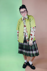 Men's or women's vintage 1970's Jean Joint label long sleeve button up shirt with a pointy collar in green with an all over brown floral and butterfly print.