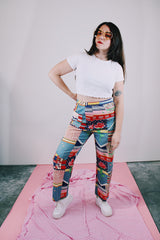 high waist ankle length patchwork pants vintage 1960's women's