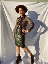 long sleeve button up blouse with tan and black stripes vintage 1970's