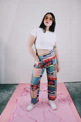 high waist ankle length patchwork pants vintage 1960's women's