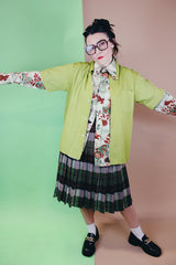 Men's or women's vintage 1970's Sears, The Men's Store label short sleeve button up shirt with a pointy collar and one chest pocket in vibrant olive green cotton polyester blend material