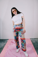 high waist ankle length patchwork pants vintage 1960's women's