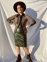forest green high waisted leather pencil skirt vintage 1980's