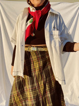 short sleeve white button up bowling shirt with black graphic vintage 1960's