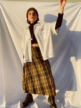 short sleeve white button up bowling shirt with black graphic vintage 1960's