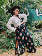 black floral print tie wrap pants vintage women's 1970's