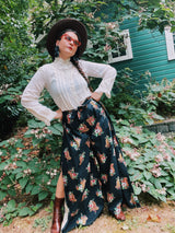 black floral print tie wrap pants vintage women's 1970's