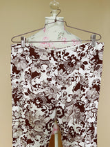 brown and white floral printed pants vintage 1970's women's
