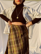 black and yellow plaid wool blend maxi skirt vintage 1980's