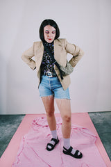 long sleeve tan cotton blazer vintage women's 1960's