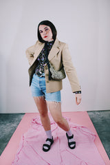 long sleeve tan cotton blazer vintage women's 1960's